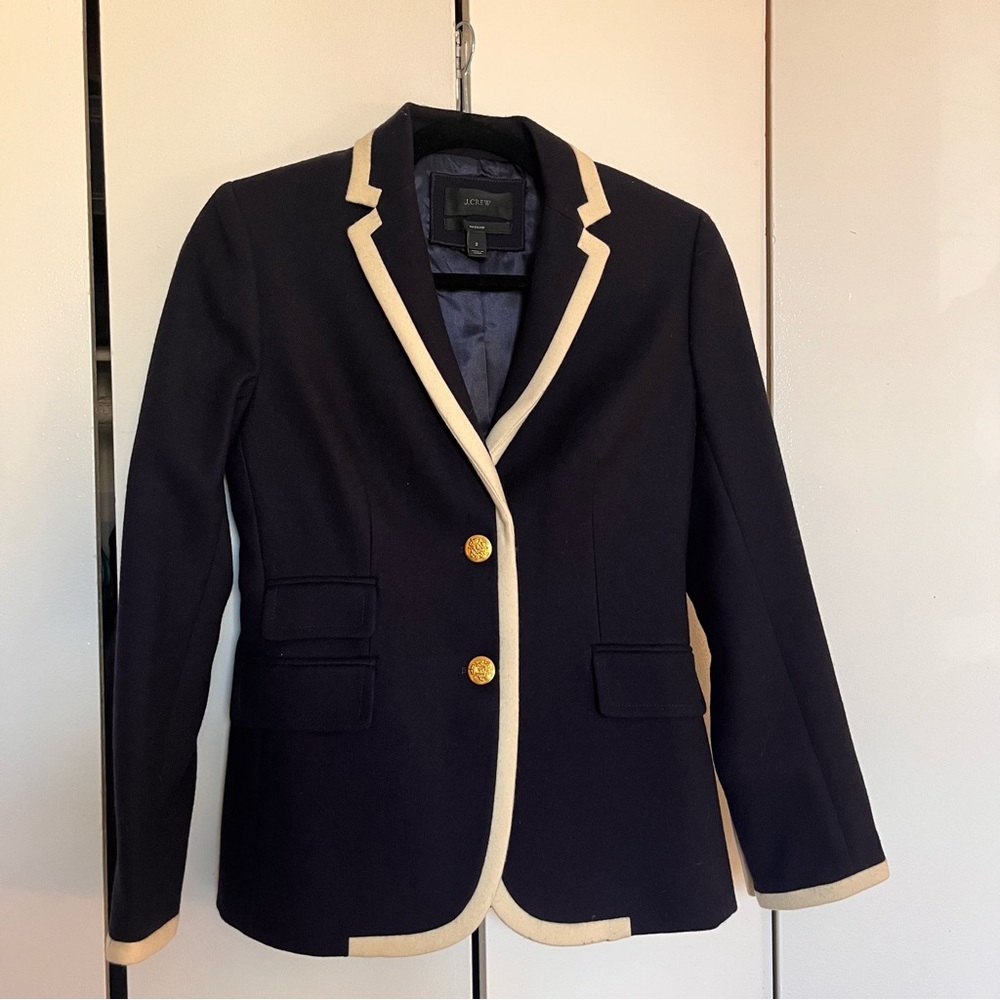 J. Crew Women's Black Blazer with Cream Trim